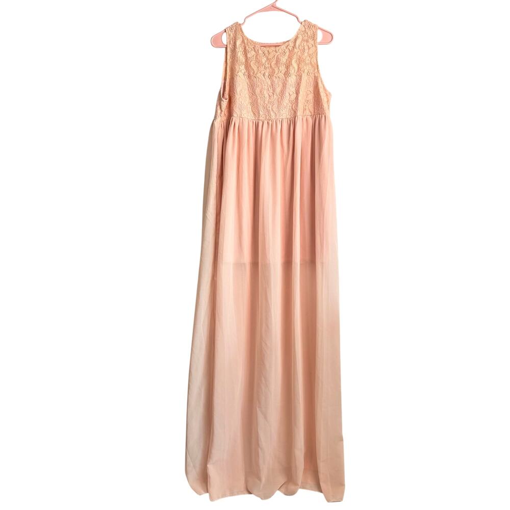 Blush Pink Lace Chiffon Maxi Gown Sheer Overlay Lined Empire Waist Size XL